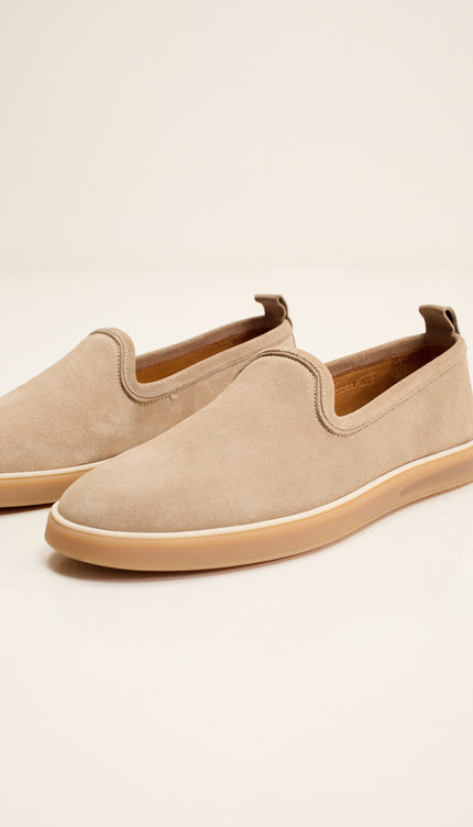 Antep Yemeni Nubuck Leather Shoes with Italian Rubber Soles - Beige Suede