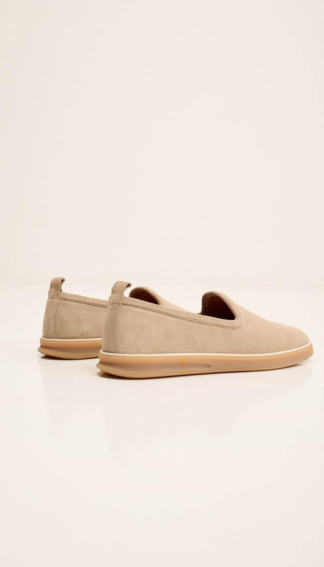Antep Yemeni Nubuck Leather Shoes with Italian Rubber Soles - Beige Suede
