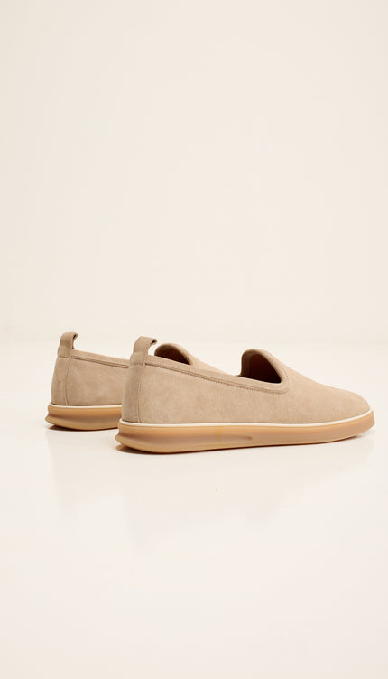 Antep Yemeni Nubuck Leather Shoes with Italian Rubber Soles - Beige Suede