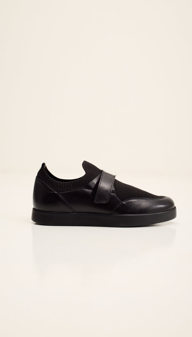 Leather Shoes with Italian Rubber Soles, Knitted Neck, and Neoprene - Black