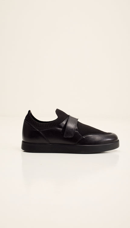 Leather Shoes with Italian Rubber Soles, Knitted Neck, and Neoprene - Black