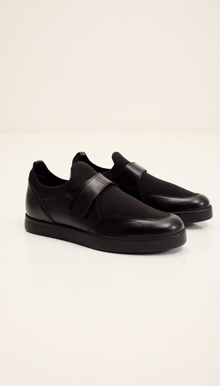 Leather Shoes with Italian Rubber Soles, Knitted Neck, and Neoprene - Black