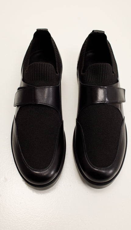 Leather Shoes with Italian Rubber Soles, Knitted Neck, and Neoprene - Black