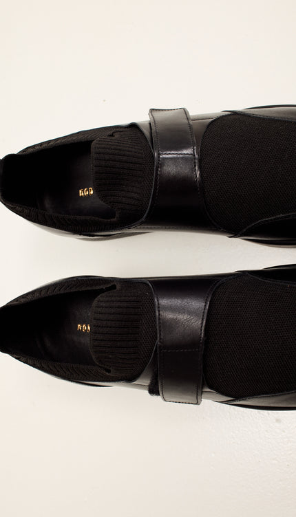 Leather Shoes with Italian Rubber Soles, Knitted Neck, and Neoprene - Black