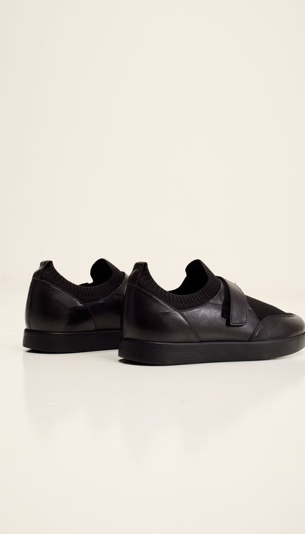Leather Shoes with Italian Rubber Soles, Knitted Neck, and Neoprene - Black