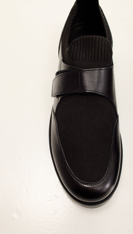 Leather Shoes with Italian Rubber Soles, Knitted Neck, and Neoprene - Black