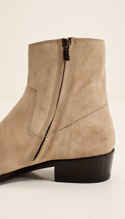 Nubuck Leather Ankle Boots - Sand