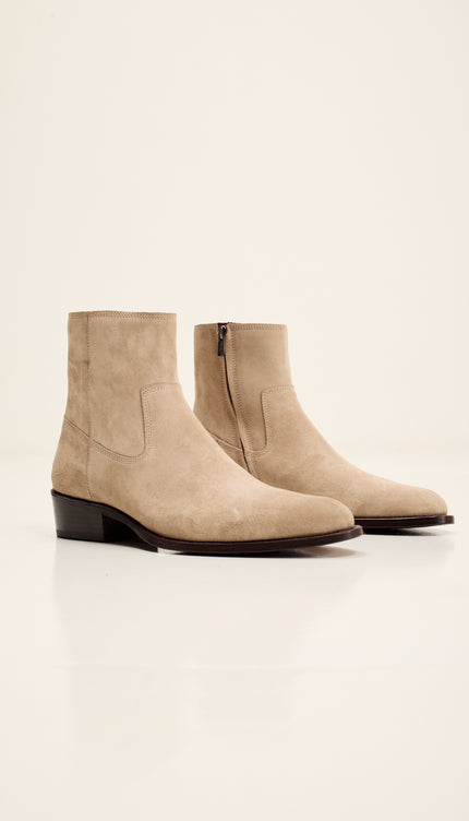Nubuck Leather Ankle Boots - Sand