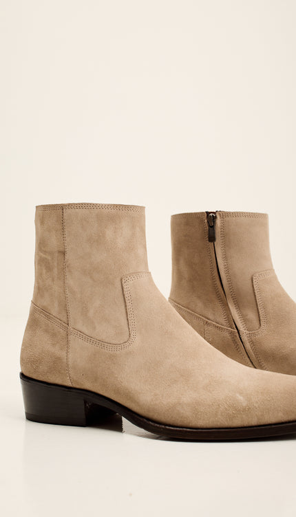 Nubuck Leather Ankle Boots - Sand
