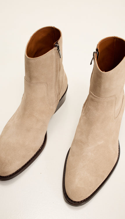 Nubuck Leather Ankle Boots - Sand
