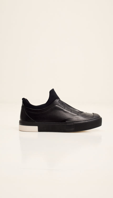 Neoprene Neck Leather Shoe with Italian Gommus Rubber Sole - Black