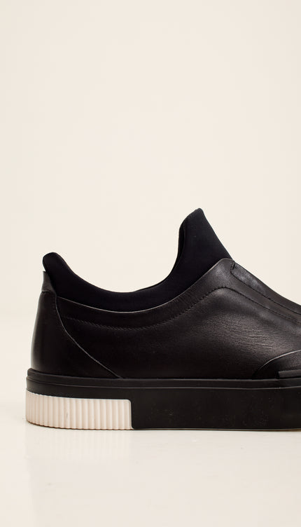 Neoprene Neck Leather Shoe with Italian Gommus Rubber Sole - Black