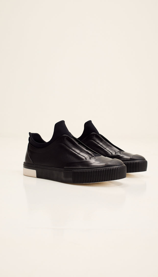 Neoprene Neck Leather Shoe with Italian Gommus Rubber Sole - Black