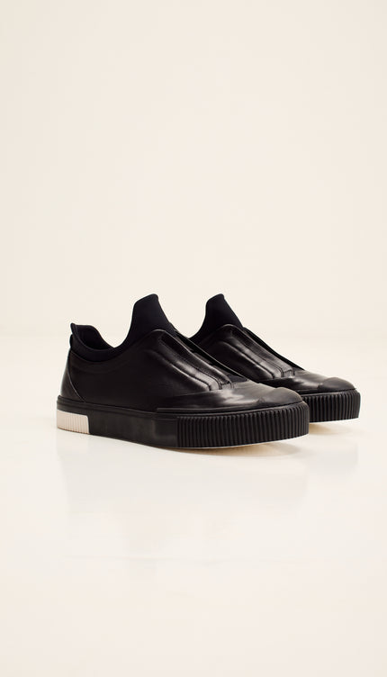 Neoprene Neck Leather Shoe with Italian Gommus Rubber Sole - Black
