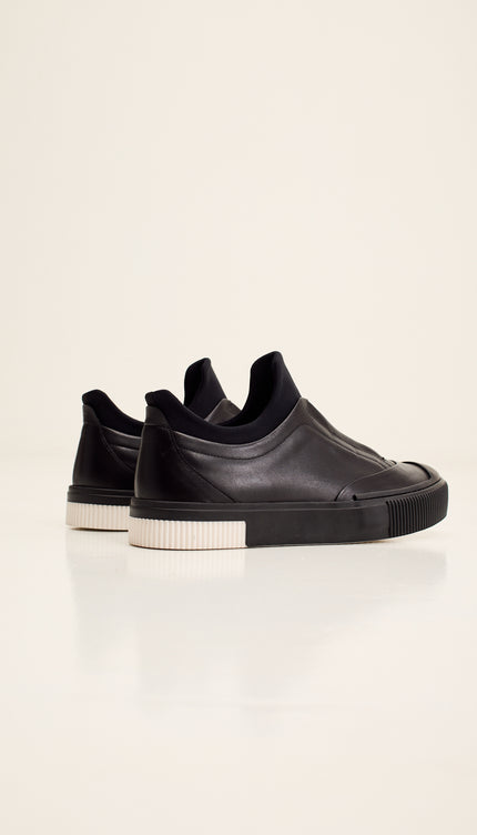 Neoprene Neck Leather Shoe with Italian Gommus Rubber Sole - Black