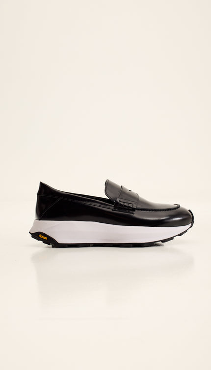 Italian Vibram Sole Polished Leather Loafers - Black