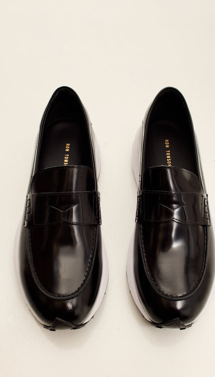 Italian Vibram Sole Polished Leather Loafers - Black