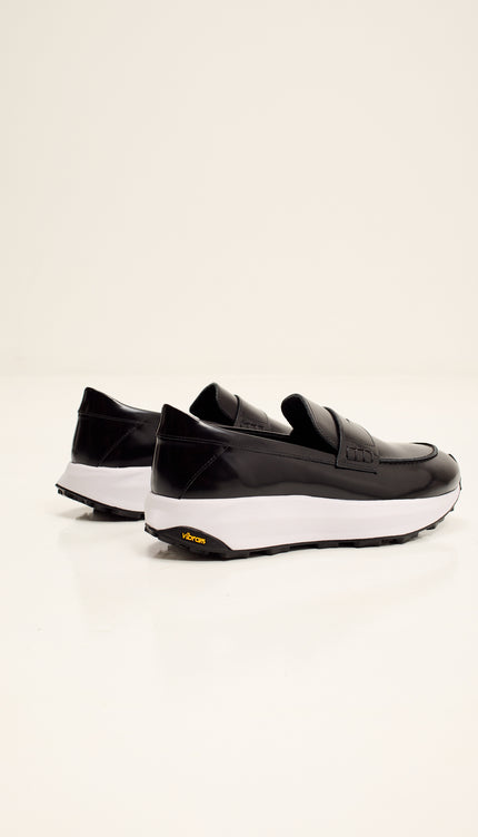Italian Vibram Sole Polished Leather Loafers - Black