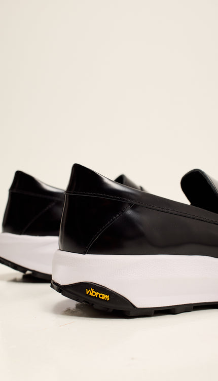 Italian Vibram Sole Polished Leather Loafers - Black