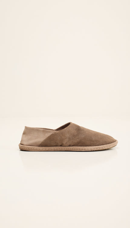 Suede Espadrilles with Italian Rubber Sole - Perforated Grey Beige