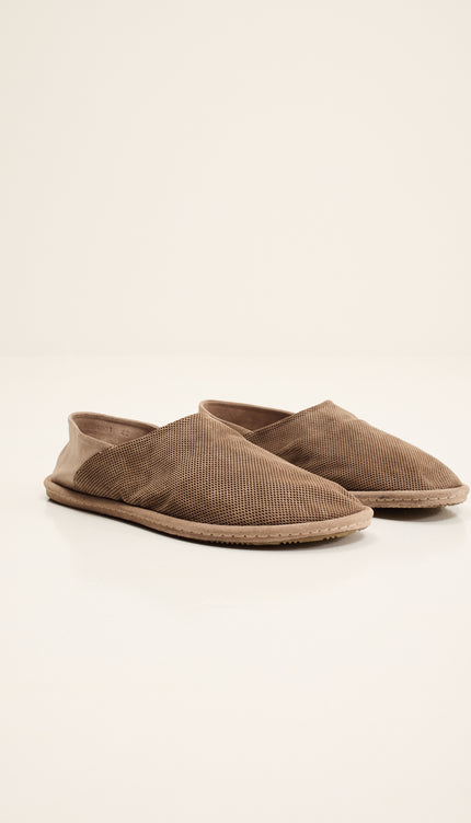 Suede Espadrilles with Italian Rubber Sole - Perforated Grey Beige