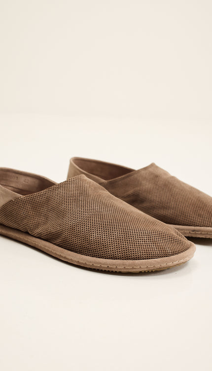 Suede Espadrilles with Italian Rubber Sole - Perforated Grey Beige