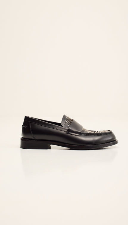 Leather Studded Penny Loafer - Black