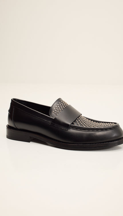 Leather Studded Penny Loafer - Black