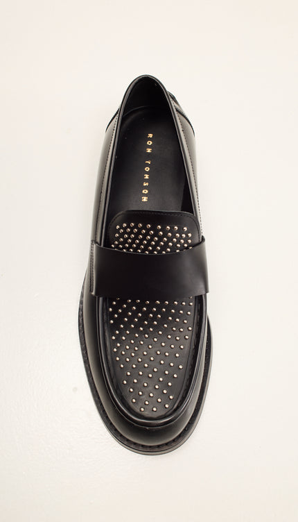 Leather Studded Penny Loafer - Black