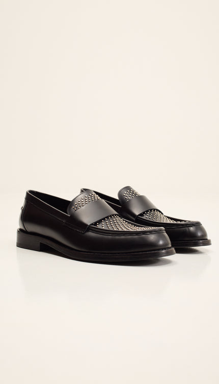 Leather Studded Penny Loafer - Black