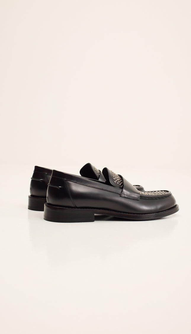 Leather Studded Penny Loafer - Black