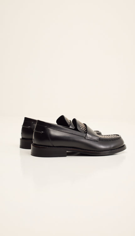 Leather Studded Penny Loafer - Black