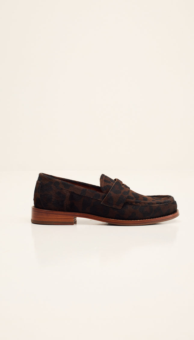 Calf Hair Leather Penny Loafer - Black Leopard