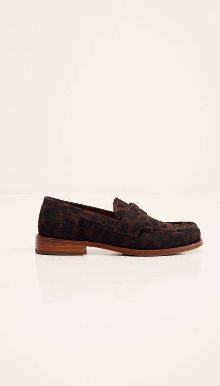Calf Hair Leather Penny Loafer - Black Leopard
