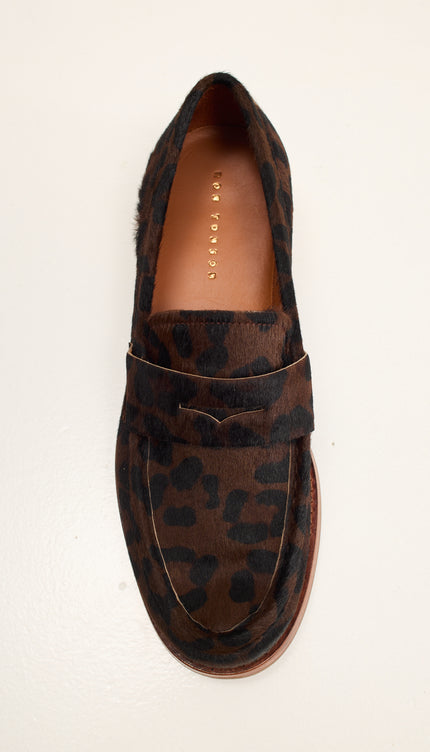 Calf Hair Leather Penny Loafer - Black Leopard