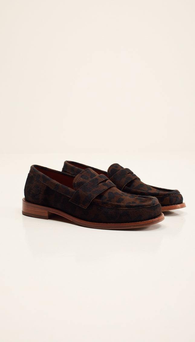 Calf Hair Leather Penny Loafer - Black Leopard