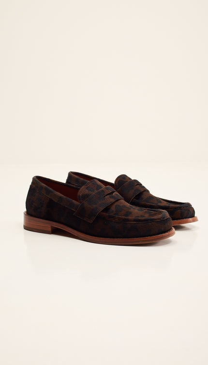 Calf Hair Leather Penny Loafer - Black Leopard
