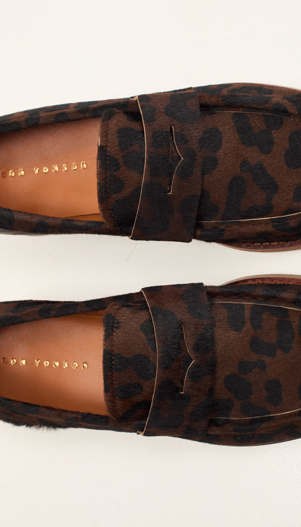 Calf Hair Leather Penny Loafer - Black Leopard