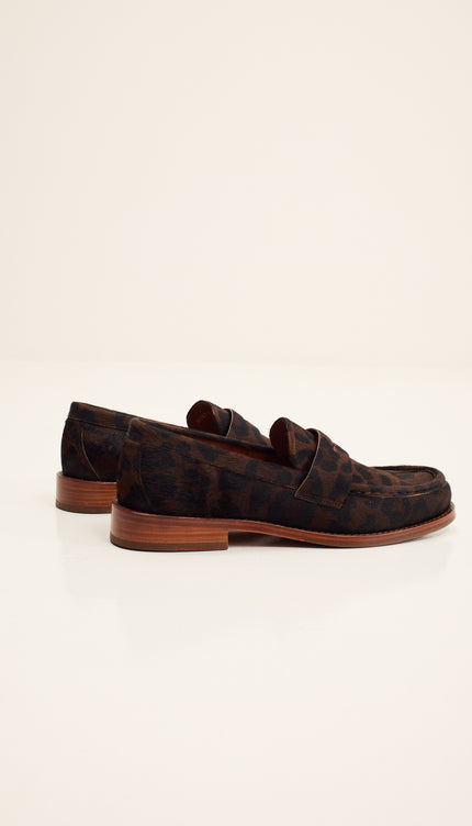 Calf Hair Leather Penny Loafer - Black Leopard