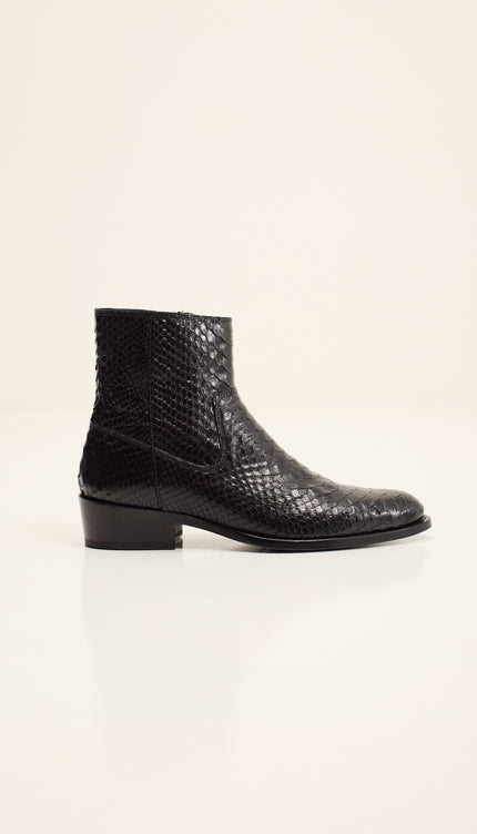 Genuine Snake Skin Side-Zip Chelsea Boots - Black