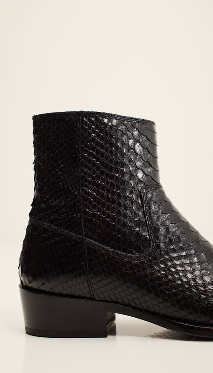 Genuine Snake Skin Side-Zip Chelsea Boots - Black