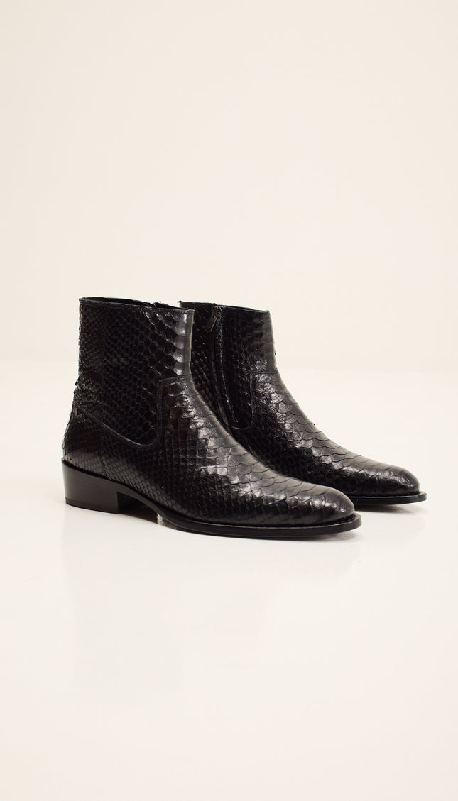Genuine Snake Skin Side-Zip Chelsea Boots - Black