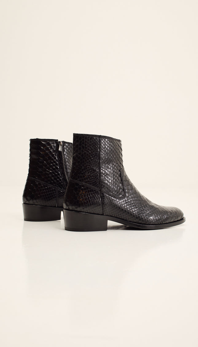 Genuine Snake Skin Side-Zip Chelsea Boots - Black