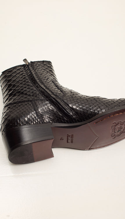 Genuine Snake Skin Side-Zip Chelsea Boots - Black