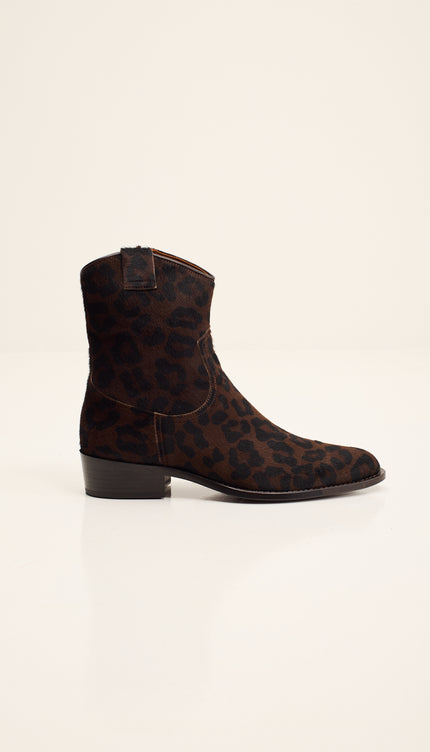 Calf Hair Western Ankle Boots - Black Leopard