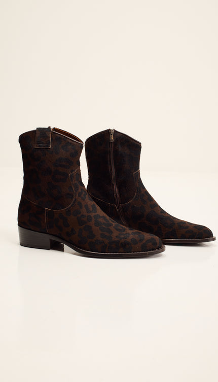 Calf Hair Western Ankle Boots - Black Leopard