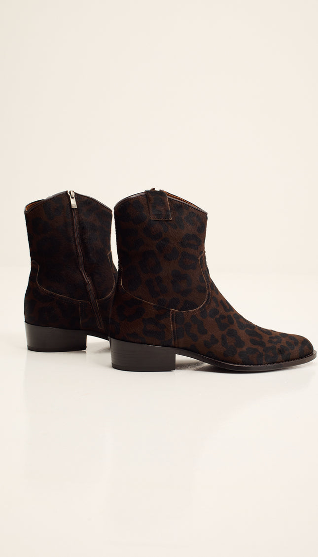 Calf Hair Western Ankle Boots - Black Leopard