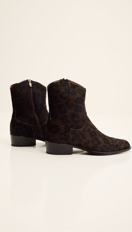 Calf Hair Western Ankle Boots - Black Leopard
