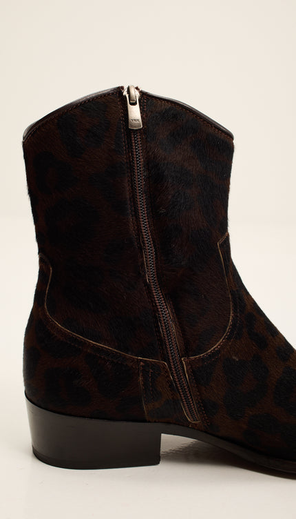 Calf Hair Western Ankle Boots - Black Leopard