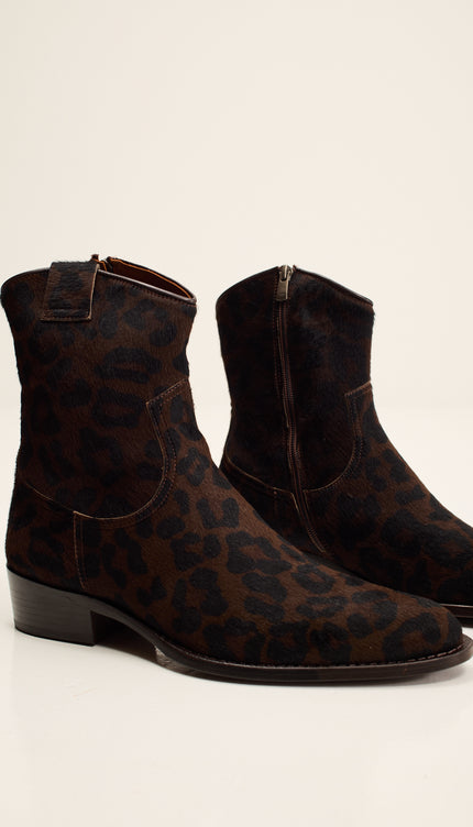Calf Hair Western Ankle Boots - Black Leopard